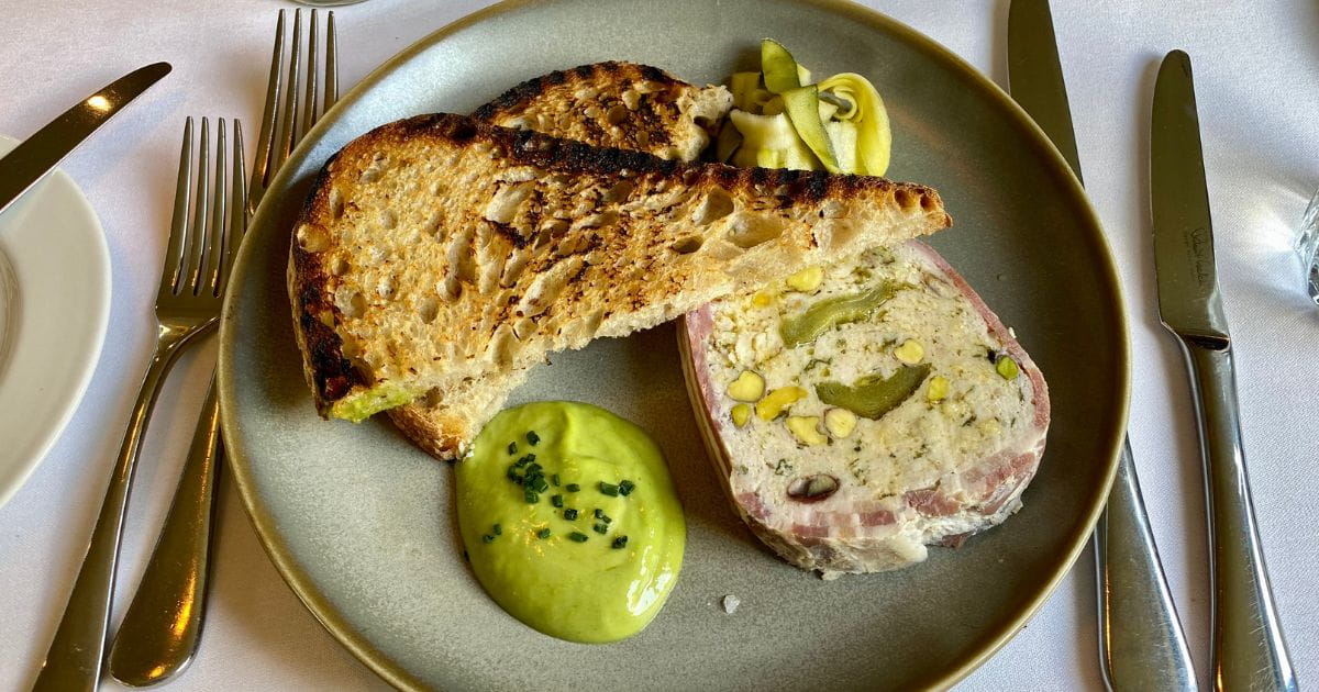 Chicken leek and pistachio terrine at the Old Bridge Hotel