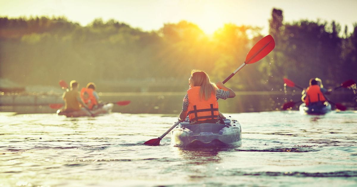 A group of people kayaking
