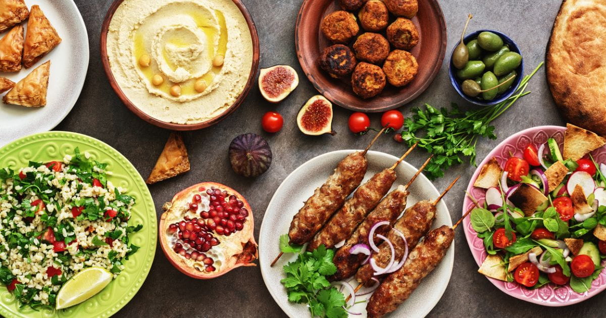 Arabic and Middle Eastern dinner table restaurant stock photo