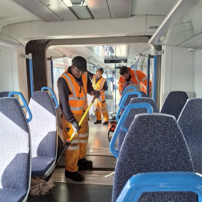 Train presentation cleaning team at Great Northern