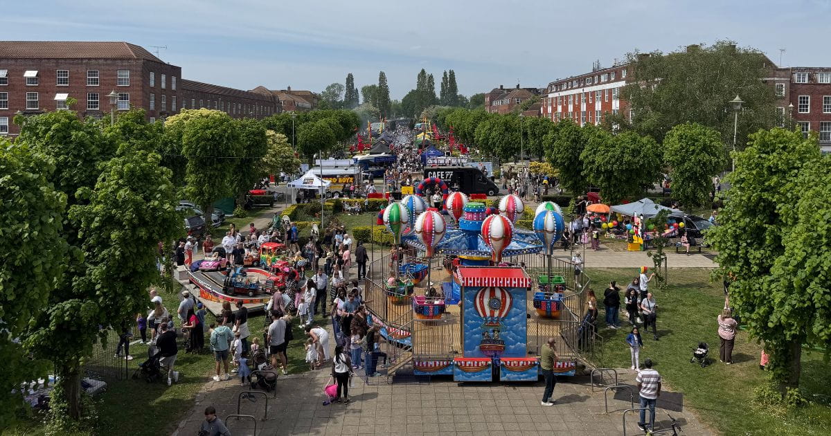 An aerial view of Welwyn Garden City World Food Festival